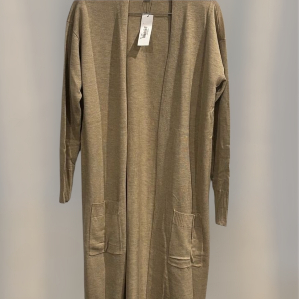 The Drop Heathered Oatmeal Open-Front Cardigan With Pockets NWT - Picture 3 of 5